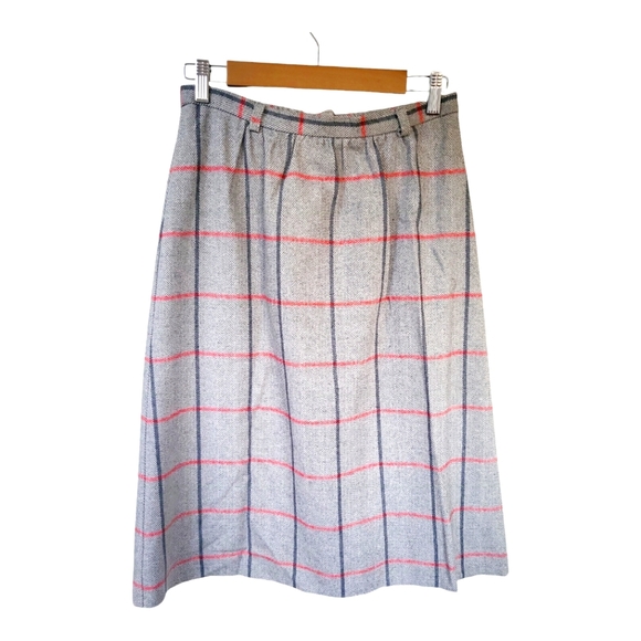Vintage Cos Cob Gray Wool Blend Plaid Midi Skirt 28" Waist - Picture 1 of 8